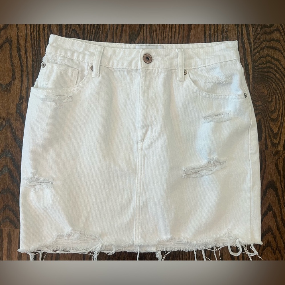Women's Pistola Denim White Skirt Distressed Pocket High Rise Boutique Size 29